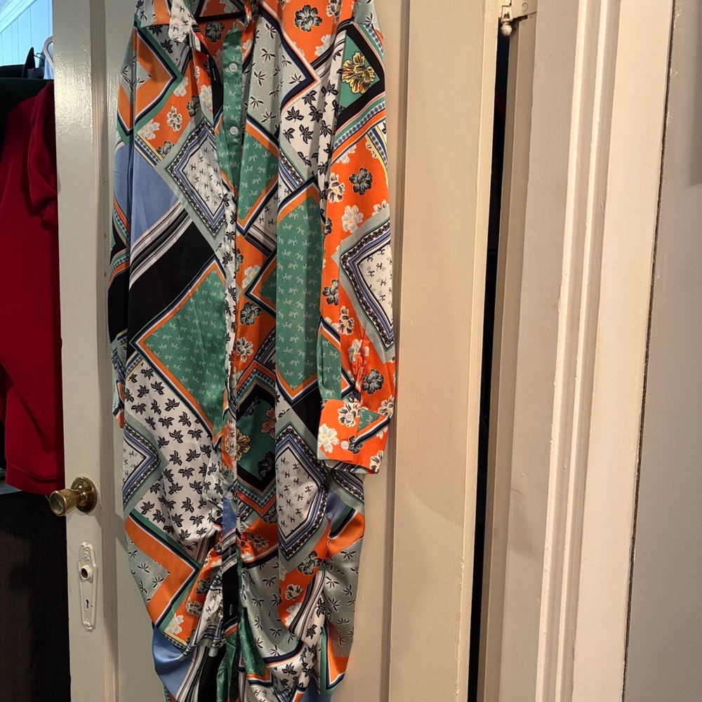 Multicolor Geometric women’s knee length shirt dress